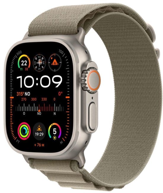 Refurbished Apple Watch Ultra 2 GPS + Cellular 49 mm titanium met Alpine Loop olijfgroene band MREY3FD/A - maat M